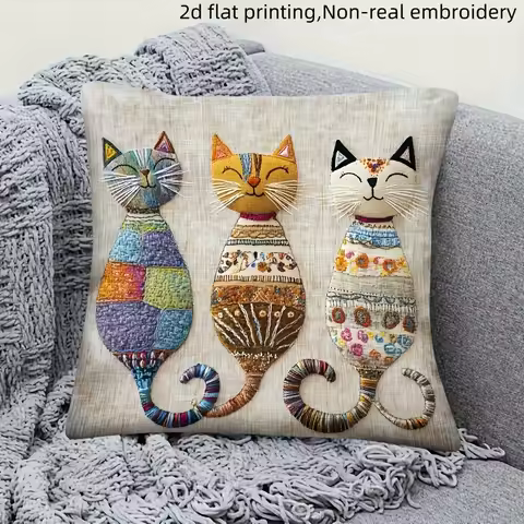 Cute Cat-Patterned 2D Flat-Printed Pillowcase for Comfort and Style Sofa cushion cover, home decorat