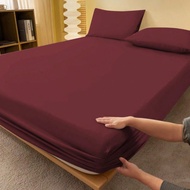 1pc Plain Wine Red Burgundy Fitted Sheet, Mattress Protector, Mattress Cover For Bed, Bed Sheet, Sof