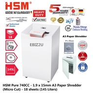 HSM Pure 830S - 3.9mm A3 Paper Shredder (Straight Cut) - 49 sheets (150 Liters) ( 830, non stop)