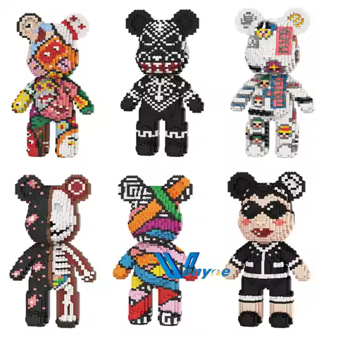 Colorful Bear Mini Brick Half Anatomy Fluid Art Bear Ornament Educational Building Block DIY Assembl