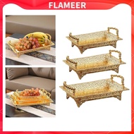 [FlameerMY] Golden Fruit Tray Retro Storage Metal Tray with Handles Serving Dishes Desert Tray Hotel