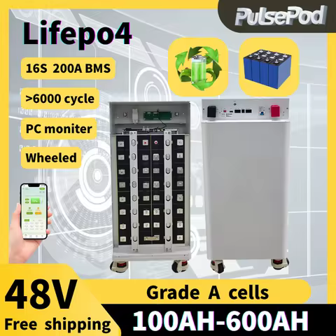 48V LiFePO4 300Ah Battery Pack 15Kwh 16S 200A BMS Portable Wheeled 51.2V 100Ah 150Ah 200Ah Lithium b