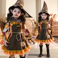 Halloween Children's Costume Pumpkin Costume Scarecrow Pastoral Costume Girls Dress Hunter Costume R