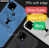 case oppo a15 deer emboidery cover silikon casing soft case handphone - biru