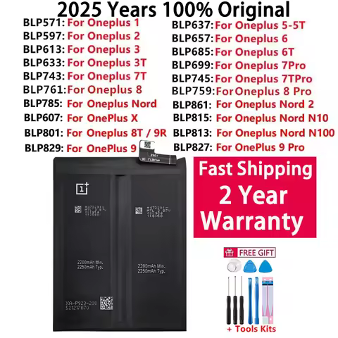 100% Original Phone Replacement Battery For OnePlus Nord N100 N10 1 2 3 3T 5 5T 6 6T 7 7T 8 8T 9 9R 
