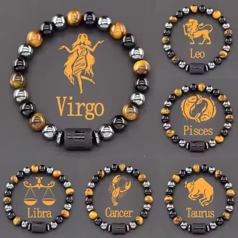 12 Zodiac Sign Bracelet Homme Constellation Bracelet for Men Aries Virgo Leo Libra Charm Bangle Ener