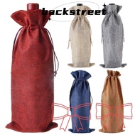 BACKSTREET 3Pcs Drawstring Linen Bag, Pouch Champagne Wine Bottle Cover,  Packaging Washable Gift Wine Bottle Bag Wedding Christmas Party