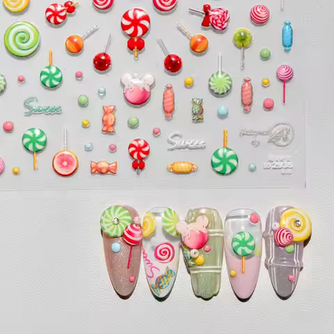 1 piece 5D Macaron Sweet Candy Nail Sticker Chocolate Donut Fruit Lollipop High Quality Nail Art Sti