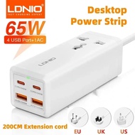 UK/US/EU ldnio power extension  socketwith usb and type c multi plug travel extension cord 65W fast charging power strip Small portable extension cable
