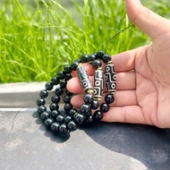 Feng Shui bracelet with 10mm agate stone and 9-eye Dzi beads - T0559