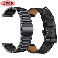 2pcs Metal watch band+Genuine Leather watch strap For Garmin Vivoactive 3 4 Music/Forerunner 645/245/158 Venu 2 Smartwatch band Shoes Accessories