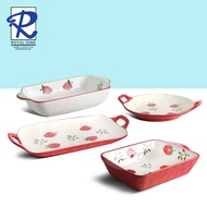 Royal Dine Red Print Round Baking Dish 9.5x8x1.75" Ceramic Bakeware 20-203 with Strawberry print