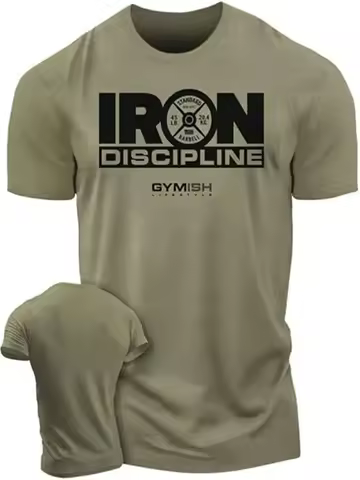 Men's T-shirt Street Sports Gym Steel Discipline Letter Print T-shirt Everyday Casual Short Sleeve T