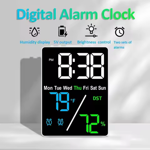 Multifunctional LED digital alarm clock humidity display brightness adjustment charging desktop cloc