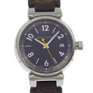 Pre-owned LOUIS VUITTON Tambour watch Q1211, stainless steel and Monogram canvas, quartz movement, a
