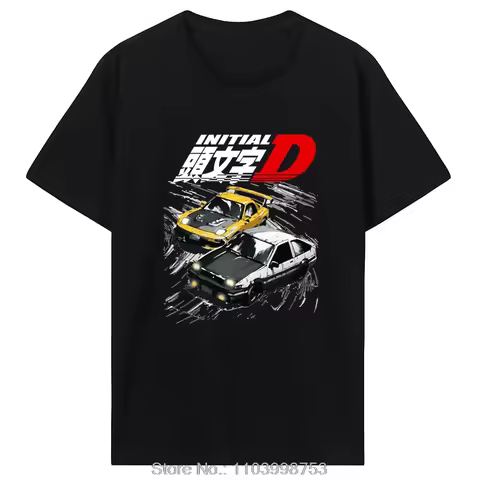 Casual Homme T Shirt Racing Drift Car Graphic Cotton Tee AE86 Japan Anime Initial D Men Summer Cool 