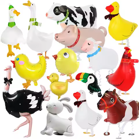 Farm Birthday Party Animal Balloon Chicken Duck Goose Ostrich Cow Pig Sheep Rabbit Horse Foil Balloo