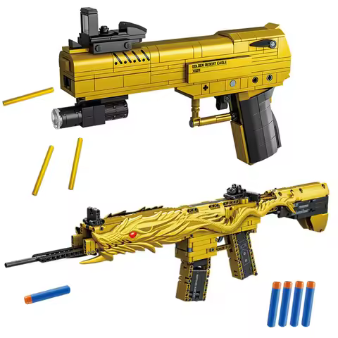 Military Technical Golden Desert Eagle M416 Assault Rifle Model Building Blocks WW2 Game Dragon Gun 