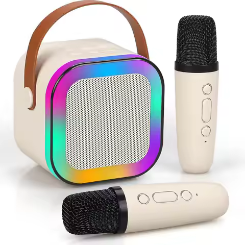 Portable Karaoke Machine Bluetooth Speaker with 2 Wireless Microphones RGB LED Light Home Party Sing