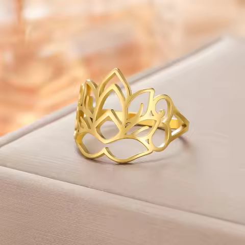 Skyrim Women Lotus Flower Rings Stainless Steel Finger Ring Yoga Buddhism Amulet Jewelry Christmas G