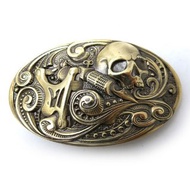 紋身機骷髏黃銅皮帶扣，Tattooist 腰帶配件