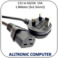 1.5mm2 C21 to SG/UK 3Pin  Plug Power Cable 13A 250V 1.8Meter  5.9ft  UPS PDU Cable with Safety Mark