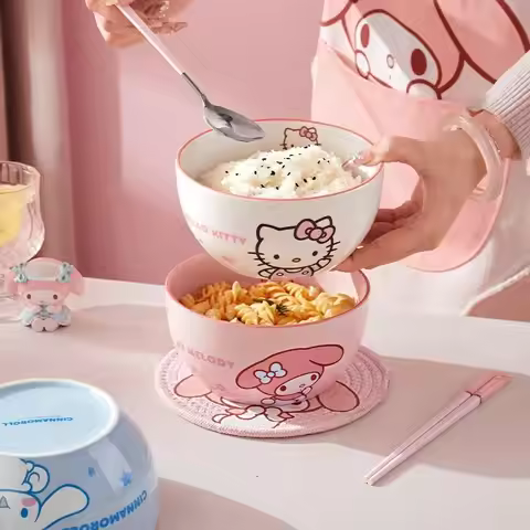 Cartoon Kawaii Sanrioed My Melody Hellokitty Cinnamoroll Ceramic Rice Bowl Household Noodles In Soup