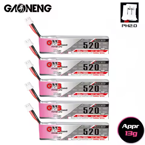 5PCS Gaoneng GNB 520mAh 3.8V 80C/160C 1S HV 4.35V Lipo Battery With PH2.0 Plug For Emax Tinyhawk Mob