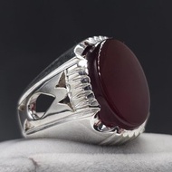 男士紅瑪瑙戒指 | 925 純銀手工製作Aqeeq戒指 天然紅瑪瑙