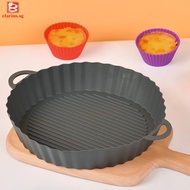 [clarins.sg] Silicone Air Fryers Basket Double Lug Air Fryer Plate for Outdoor Camping (Grey)