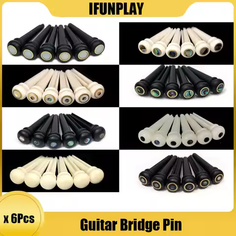 6pcs Real Bone Acoustic Guitar Bridge Pins Bone Ebony Bridge Pin with Brass Circle for Folk Guitar R