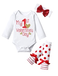 DONWEN Baby Girl Valentine Outfit My 1st Valentine Long Sleeve Romper+Leg Warmers+Headband 3pcs Outf