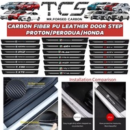 TCS PERODUA PROTON HONDA CAR CARBON FIBER LEATHER SIDE DOOR STEP PROTECTOR ACCESSORIES FULL SET ALZA