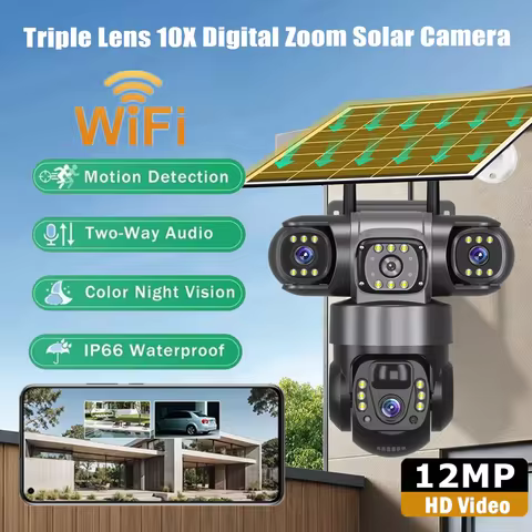Wifi Solar Camera Outdoor 3 Lens Three Screens Solar IP Webcam PIR Human Detect CCTV Security Video 