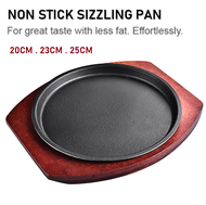 【Free: 1 x Wooden Base】Sizzling Cast Iron Hot Plate with Wooden Base Underliner/ Grill Pan/ Yee Mee Plate/ Western Grill Steak Plate/ Serving Plate/ Hot Plate/ Kuali Besi/ Kuali Serbaguna