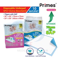 Primes Disposable Underpad Extra Absorbent 75gsm 30'' x 30'' 75cm x 75cm / 24'' x 36'' 60cm x 90cm