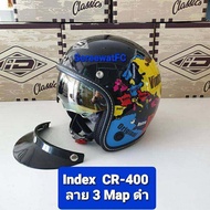 หมวกกันน็อค วินเทจ INDEX รุ่น ID CR-400 ( CR400 )  มีแว่นปรอทในตัว มีขนาด และ ลายให้เลือก จำหน่ายจากร้าน SereewatFC