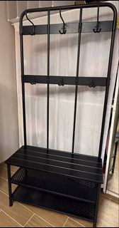 IKEA 黑色掛衣架連鞋架櫈