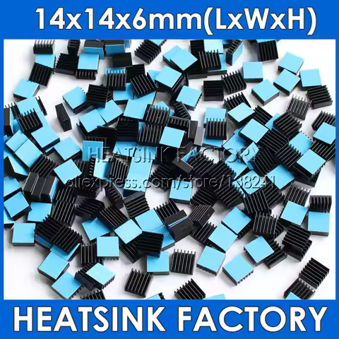 14x14x6mm Silver / Black Anodized Aluminum Cooling Heat Sink Cooler Radiator Heatsink With Thermal D