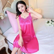 Baju Tidur Wanita Pyjamas [Ready Stock] Women Ice Silk Plus Size Nightdress Nightwear Sleepwear Fit Till XXL