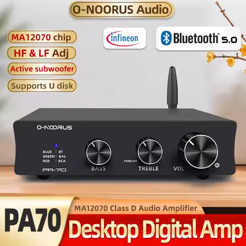 O-NOORUS Ma12070 80wx2 Hifi Audio Speaker 2.1 Class D Amp Bluetooth 5.0 Home Speakers Receiver with 