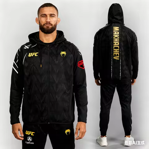 2026 New UFC 322 Islam Makhachev Fight Night Full Zip Walkout Hoodie MMA Men Autumn/Winter Hoodie Ov
