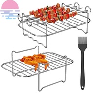 2Pcs Air Fryer Rack with 4 Barbecue Sticks for Double Basket Air Fryers 304 Stainless Steel SHOPSBC3576