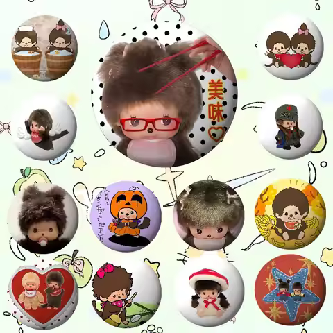 Cute M-monchhichi-eS Anime Round Laser Badge Cartoon Brooch Clothes Backpack Accessories Lapel