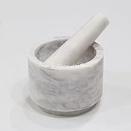 Stones And Homes Indian White Mortar and Pestle Set Big Bowl Marble Herbs Spices Stone Grinder for Home and Kitchen 4 Inch Polished Robust Round Pill Crusher Herbs Spice Grinder - (10 x 8 cm)