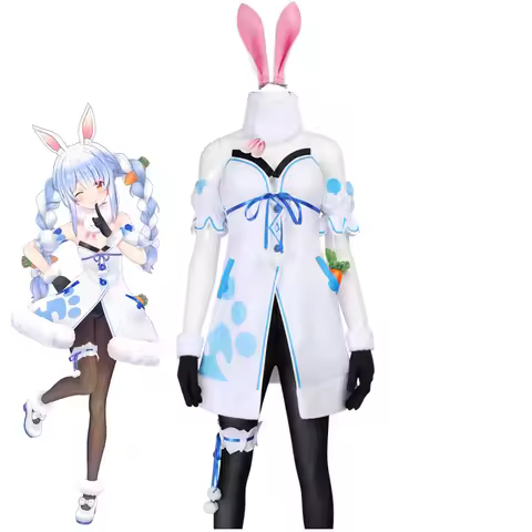 VTuber Used Pekora Cosplay White Dress Uniform Hololive Fantasy Bunny Girl Ear Costumes Halloween Ou