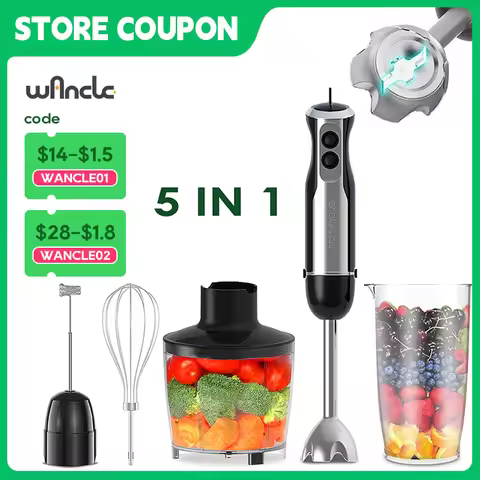 Wancle Electric Immersion Hand Blender Mixer 1000W 5 in 1 Powerful Kitchen Blender for Egg Whisk Mea