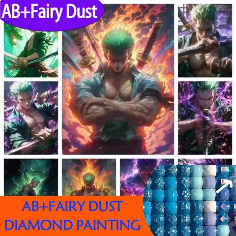 Fairy dust AB 2025 Roronoa Zoro 5DDIY Diamond Painting Embroidery One Piece Anime Mosaic Rhinestones