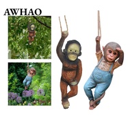 [AWHAO] Monkey Ornament, Resin Animal Sculpture, Decorative Monkey Statue, Hanging Rope Monkey Statu