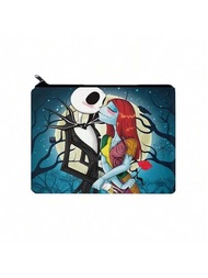 Posavasos Skellington Jack Y Sally, Bolsa De Cremallera Para Almacenamiento, Bolsa De Cosméticos, Bolsa De Lona Para Lápices, Bolsa Para Monedas